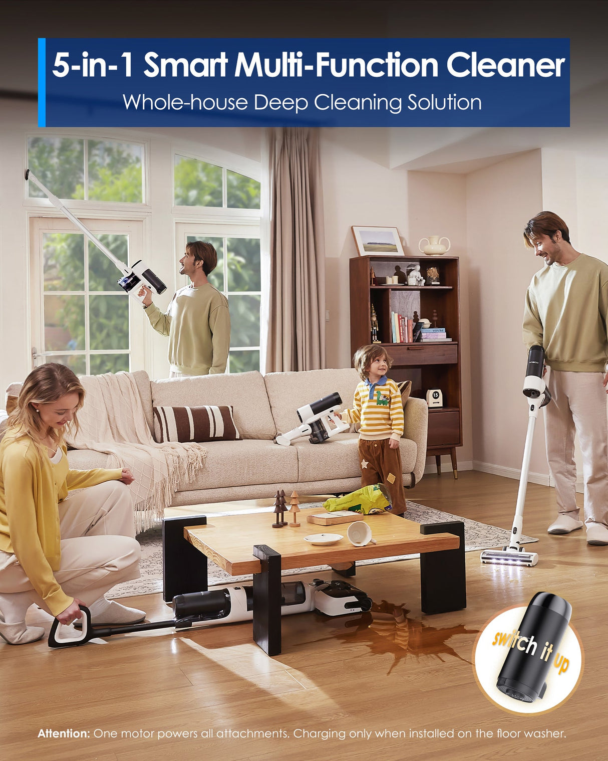 FLOOR ONE Switch S6 Stretch Plus - 65min, Smart 180° Lay Flat Wet Dry Cordless Vacuum Floor Washer & Mop Stick