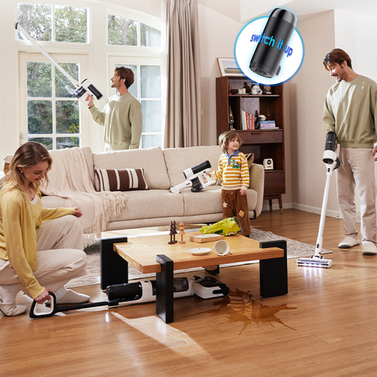 FLOOR ONE Switch S6 Stretch Plus - 65min, Smart 180° Lay Flat Wet Dry Cordless Vacuum Floor Washer & Mop Stick