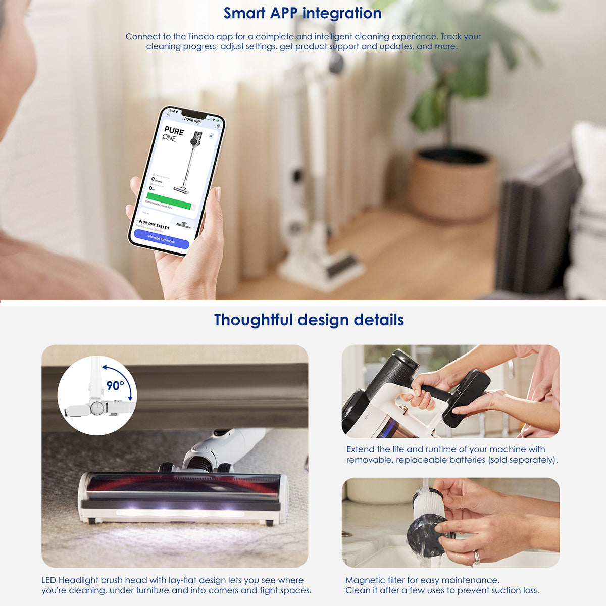 Tineco PURE ONE S15 PET - Smart Cordless Vacuum & HandVac Stick + MiniBrush