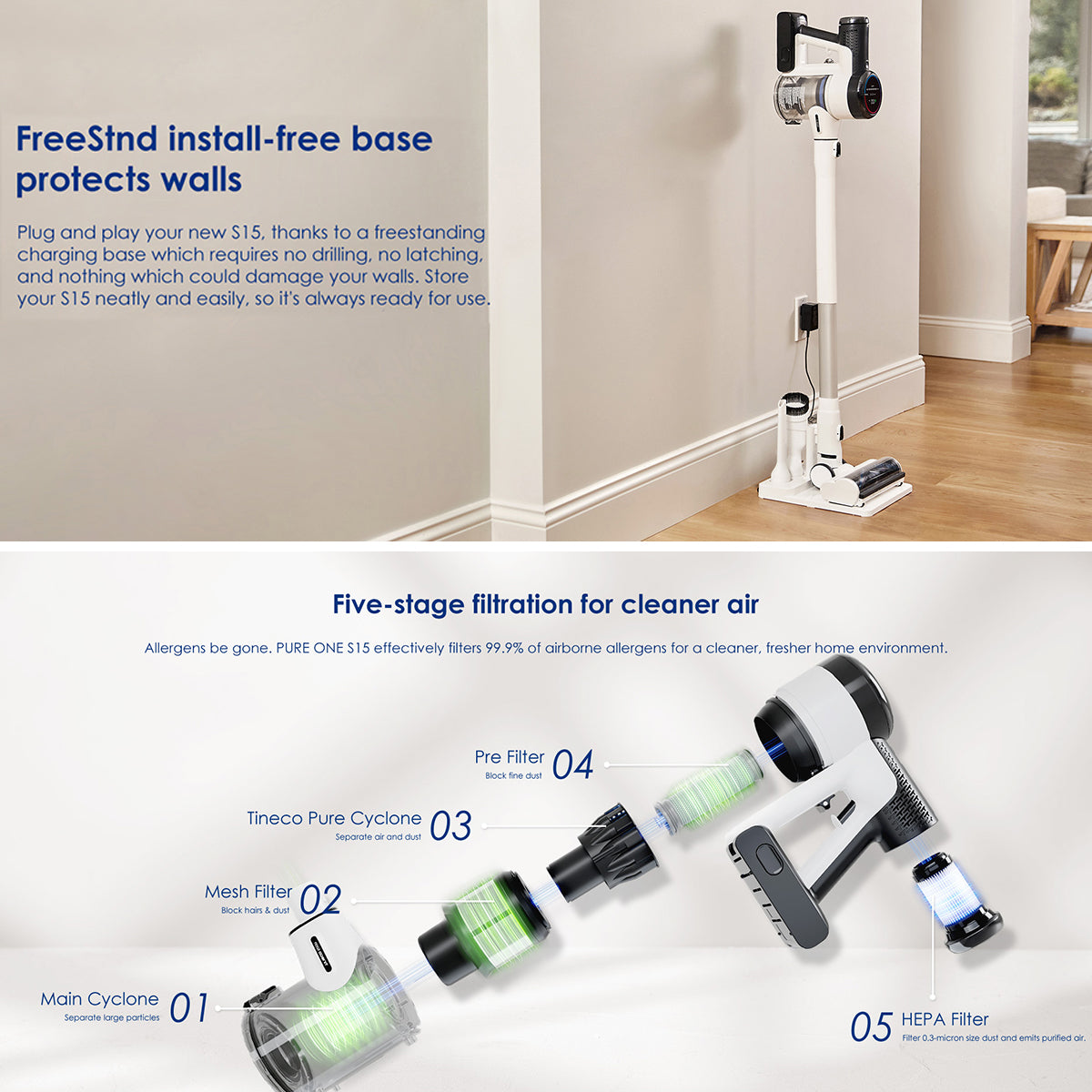 Tineco PURE ONE S15 PET - Smart Cordless Vacuum & HandVac Stick + MiniBrush